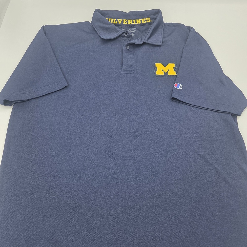 University Michigan Wolverines Polo Shirt L National Champions Basketball Blue